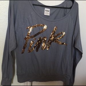 PINK long sleeved sparkle logo shirt