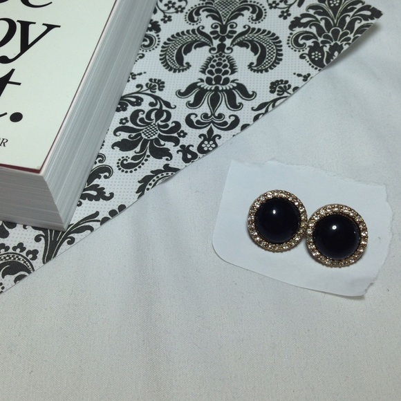 Black Faux Diamond Embellished Earrings