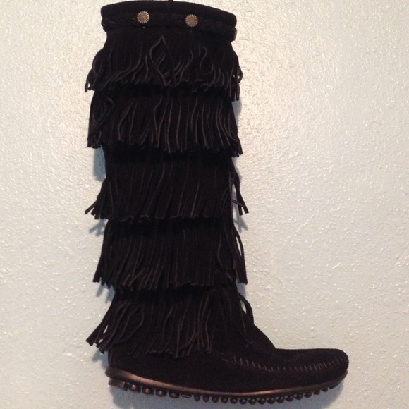 black 5 layer Fringe Boots