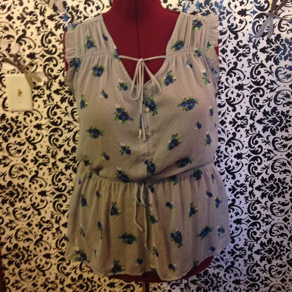 Mossimo Supply Co. Tops - Mossimo Sheer Grey Floral Print Sleeveless Top