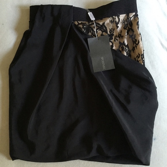 Silk Black and Tan lace mini skirt