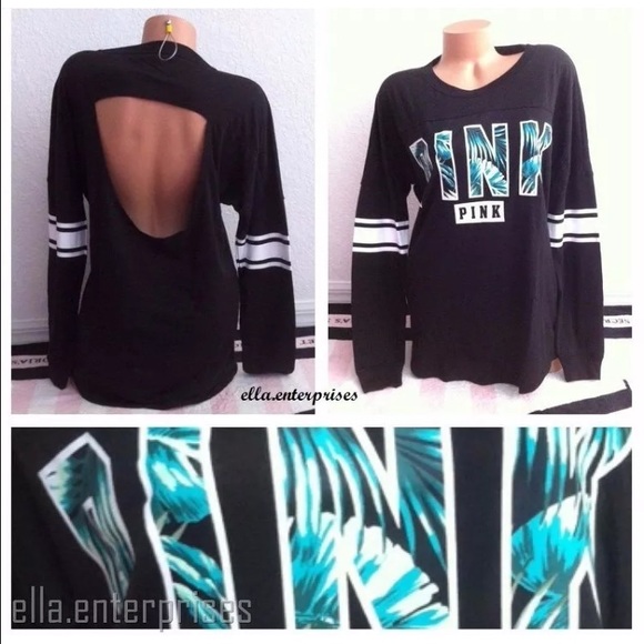 PINK Victoria's Secret Tops - VS Pink Tropical Palm Jungle Fern Open Back Tee