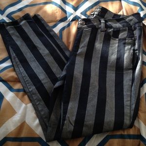 Navy and Silver Striped Pants