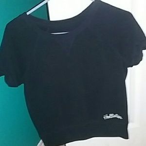 Navy blue short sleeve shirt.