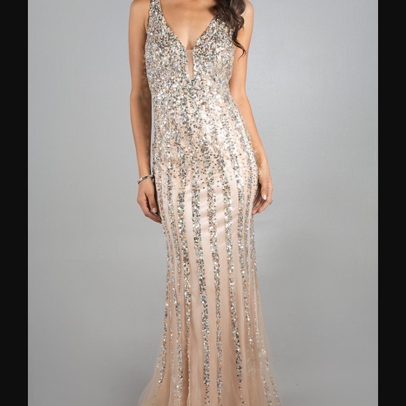Dave and Johnny Nude Sequin Dress
