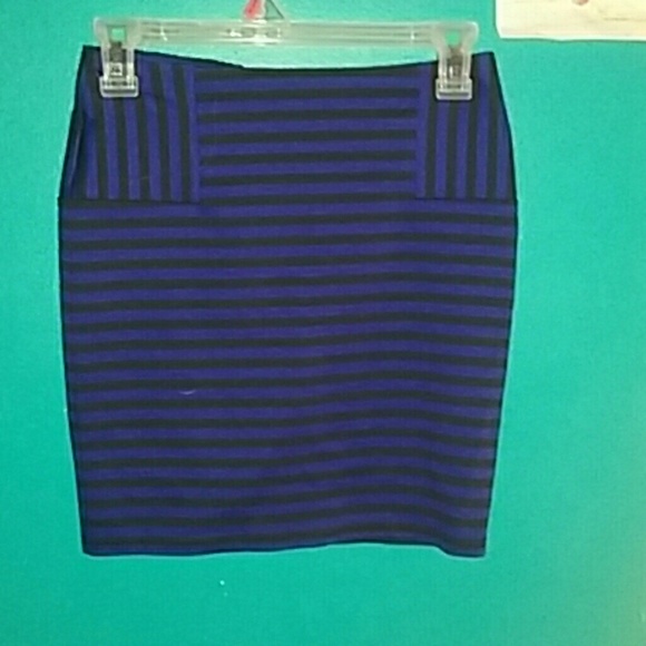 Blue and black tight skirt.
