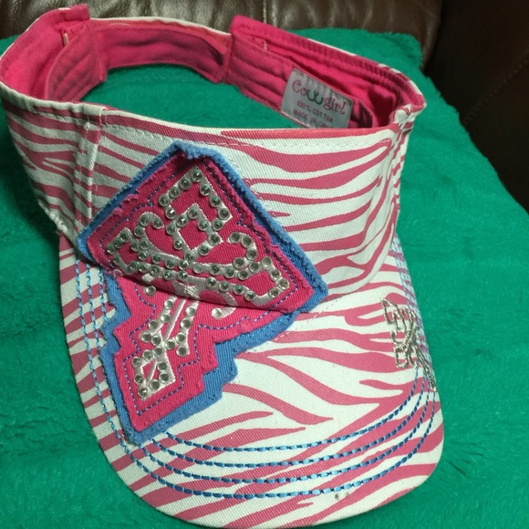 Bling Cross Pink and White Zebra Cowgirl Visor - Picture 1 of 3