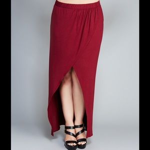 Burgundy Wrap Front High-Low Skirt