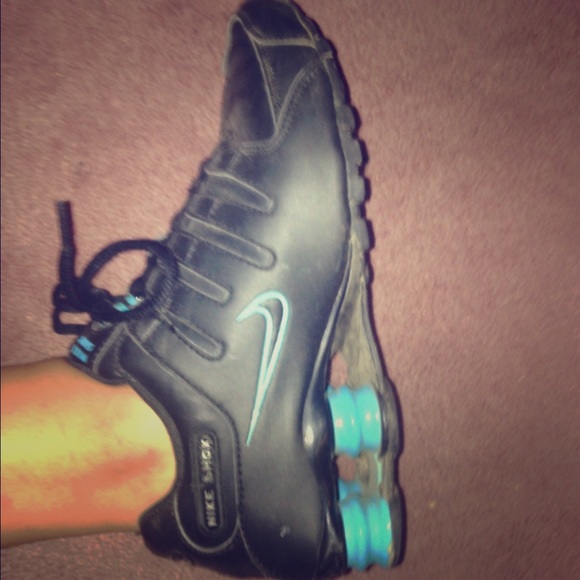Blue and black nike shox