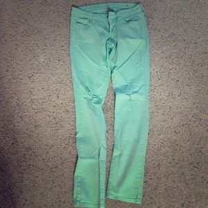 Mint green skinny jeans