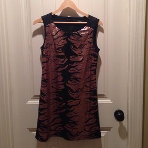 Sleeveless Black and Gold Sequin Dress