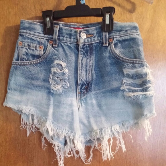 Levis distressed high waisted jean shorts