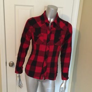 Black and red button up shirt