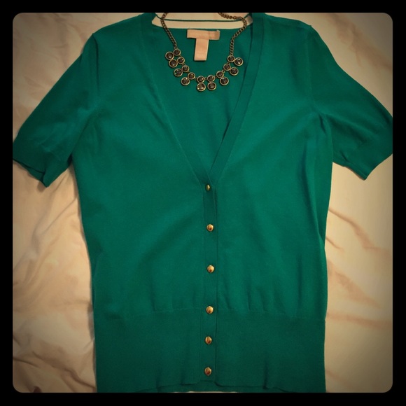 Short sleeved teal cardi from Banana Republic.