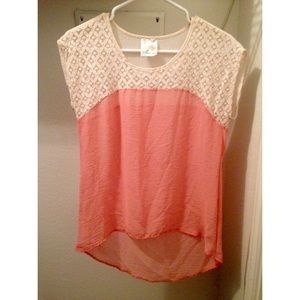 Coral colored shirt with lace