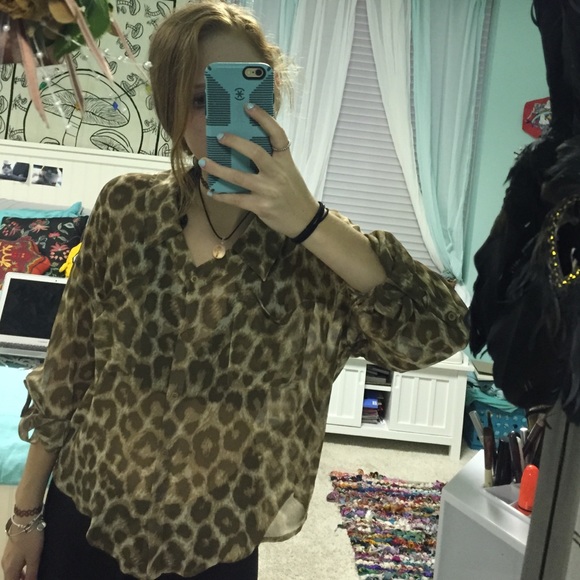 Free People Sheer Leopard Button Down
