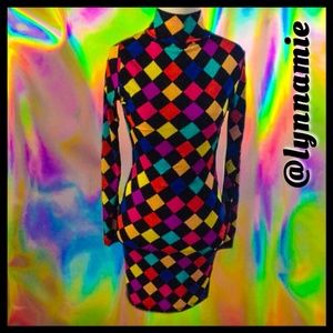 Multicolored diamond L/S dress