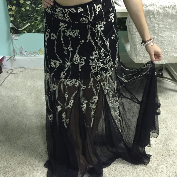 NWT Free People Embroidered Sheer Maxi Skirt