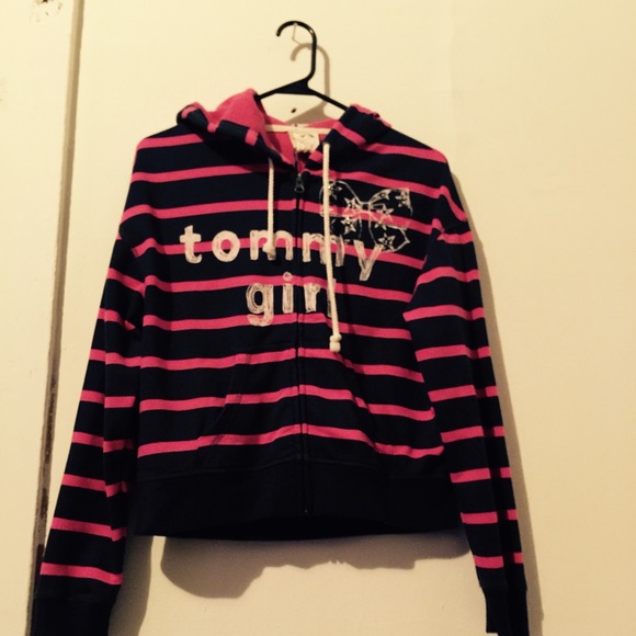 pink/navy blue striped hoody