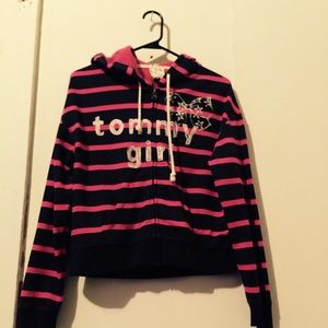 pink/navy blue striped hoody