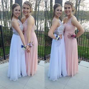 White Prom dress with jeweled beaded bodice