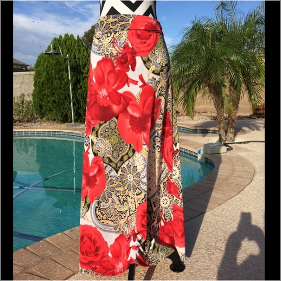 Multi print, high waist fold over maxi - Picture 2 of 3