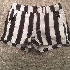 Black and white striped high waisted shorts