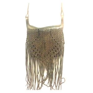 100% leather fringed cross bag