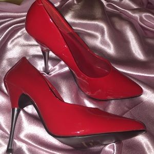 Red heels with silver heel.