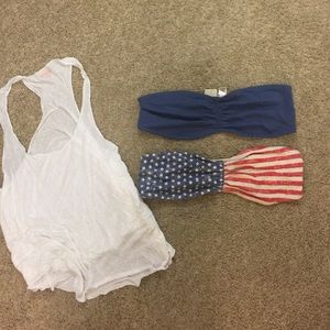 2 bandeau tops and white tank