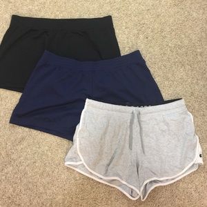 Black, navy and grey shorts