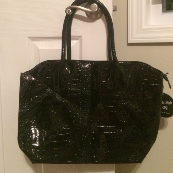Black patten leather tote
