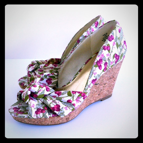 Brand new! Cherry Print Cork Wedges