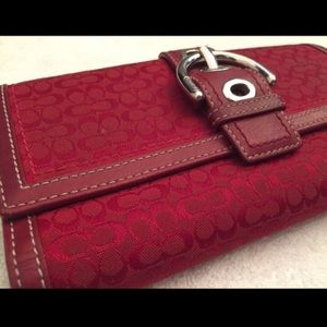 Coach Signature Pattern Red Wallet