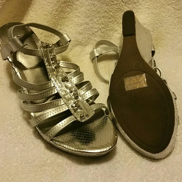 Rialto silver strappy embellished wedge