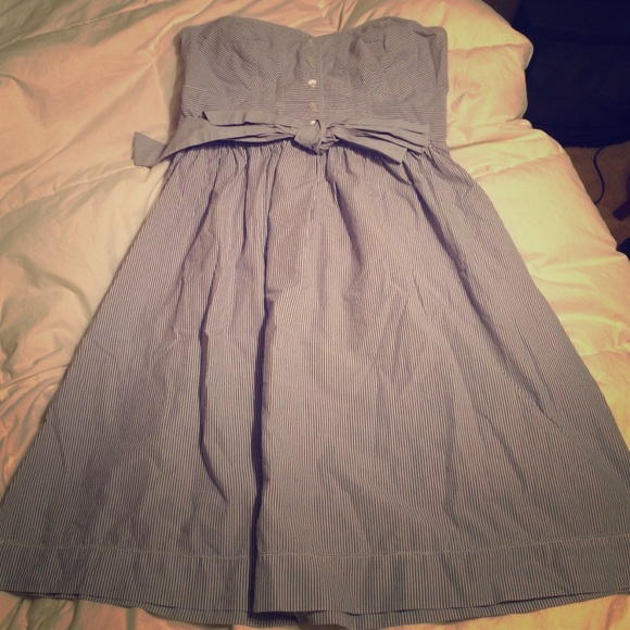 Blue and white seersucker dress