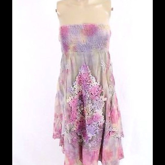 nwt Free People Boho Lace Strapless Tye Dye Dress