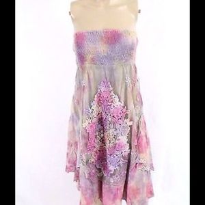 nwt Free People Boho Lace Strapless Tye Dye Dress