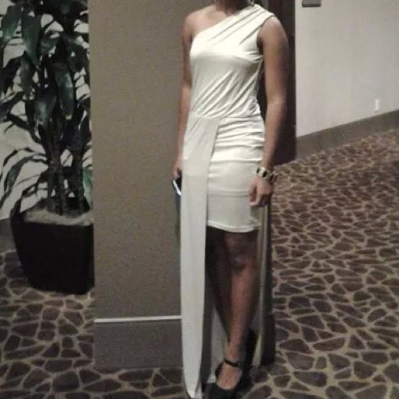 Tan Long/Short Fitted Dress - Picture 1 of 1