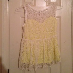 Yellow and lace peplum tank