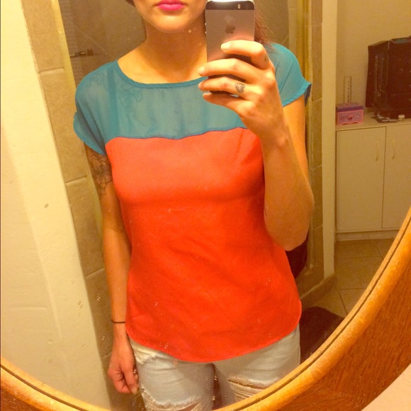 Coral and blue top