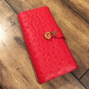 Red ostrich leather wallet (Vera Pelle)