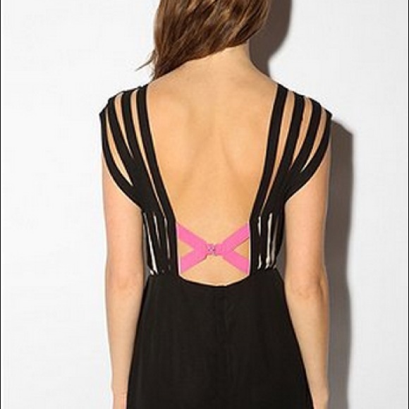 Exposed Back Dress with Neon Pink Strap