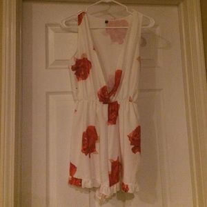 White and red floral romper