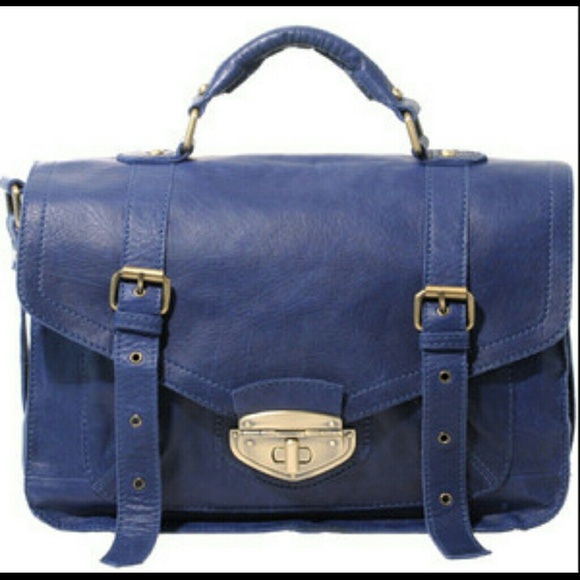 Blue leather satchel bag