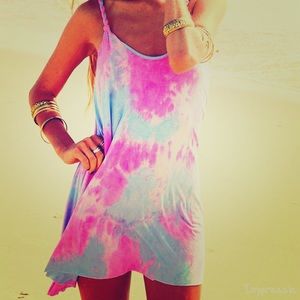 Braided Strap Tye Dye Mini Dress Boho Beach S-XL