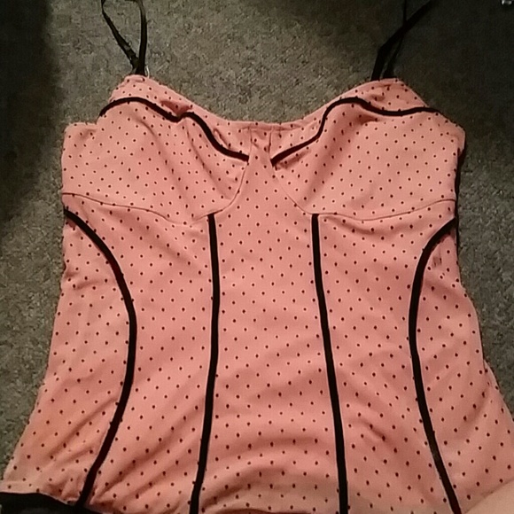 Pink and black polka dot corset