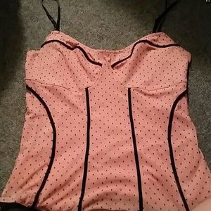 Pink and black polka dot corset
