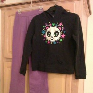 2Pc hooded blck & purple panda sweat suit