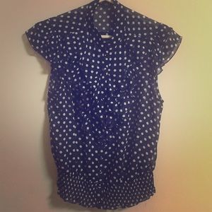 Navy blue w/white polka dots, feminine top
